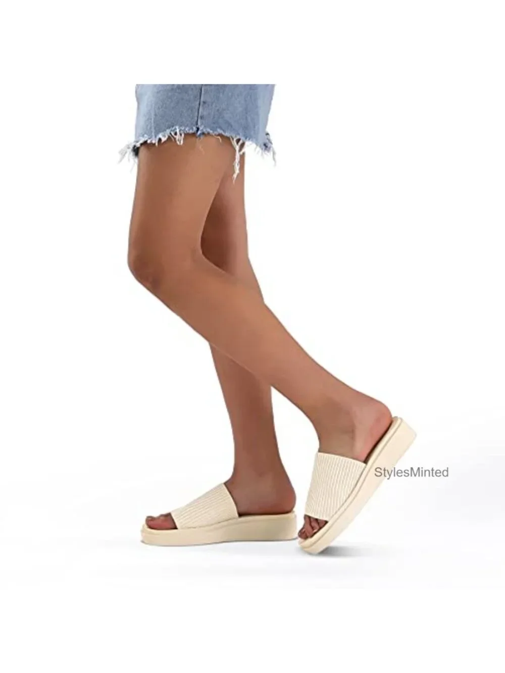 Women's Knit Platform Sandals Breathable Non-Slip Summer Slides